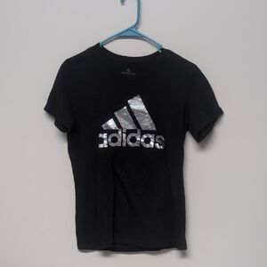 Adidas Women's Black Tee with Shiny Silver Logo